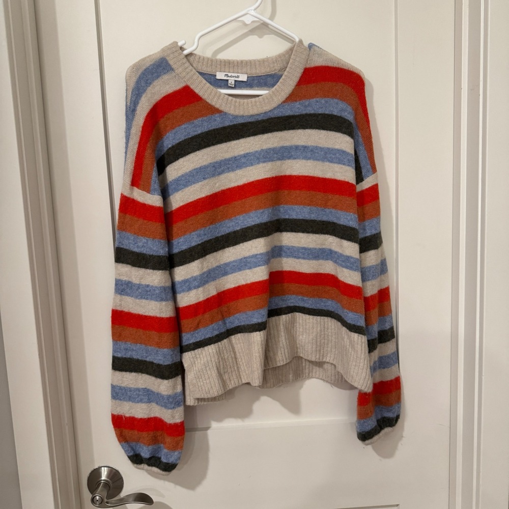 Madewell Striped Wool Alpaca Blend Crewneck Sweater Small Multi Color RN77388